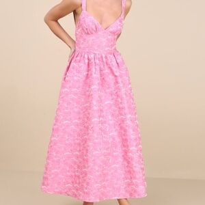 Lulus Rudra Pink Floral Jacquard A-line Backless Midi Dress - Size M